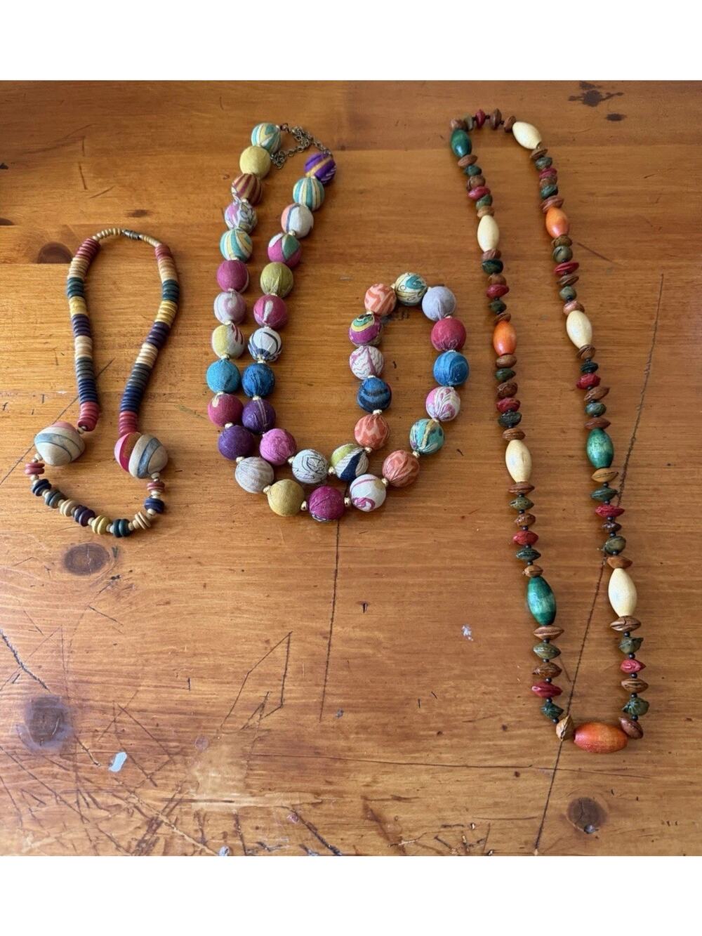 Boho Statement Necklace Bundle Colorful Beaded Paper Clay Artisan Jewelry Lot
